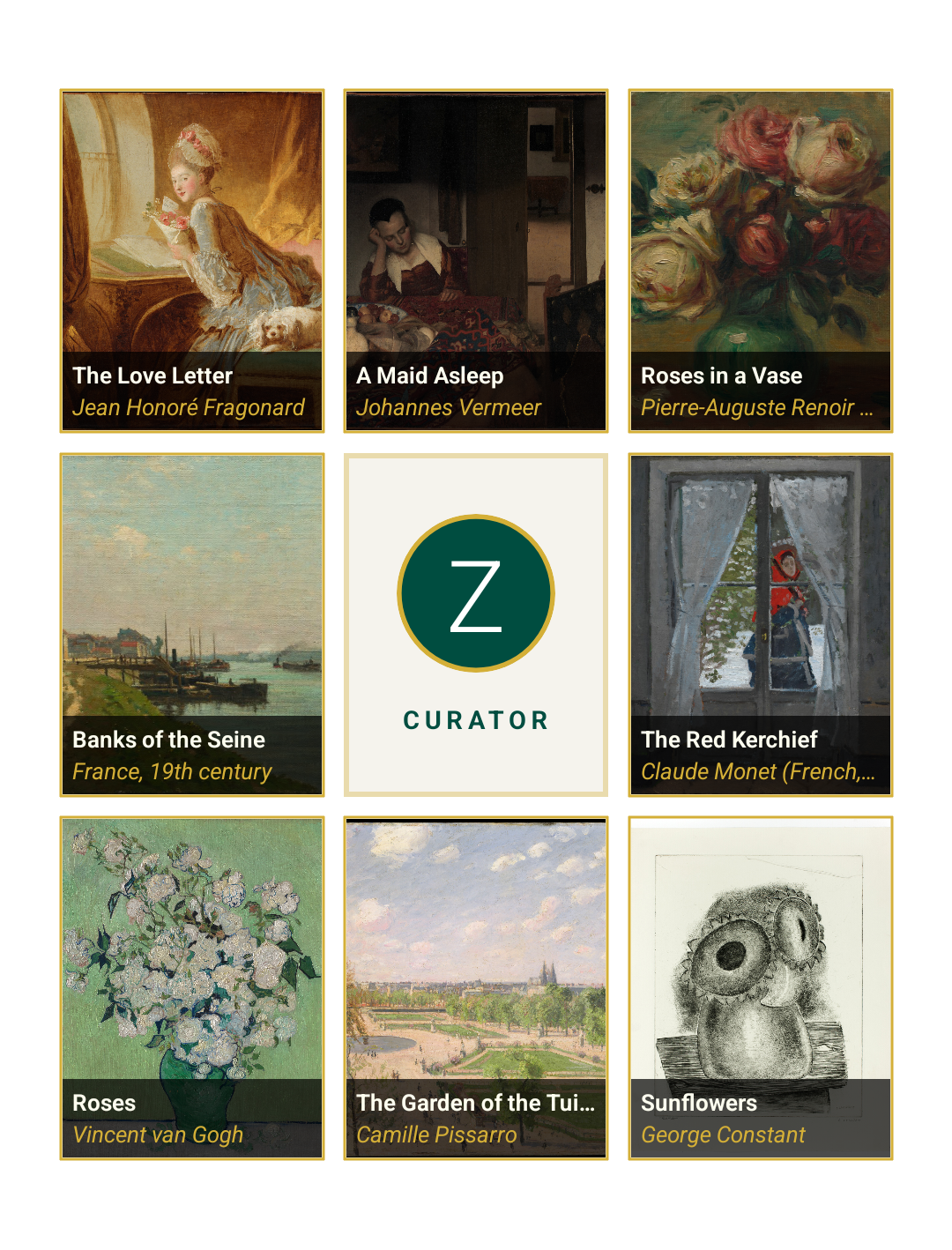 Exported canon palette showing 8 favorite paintings with curator profile
